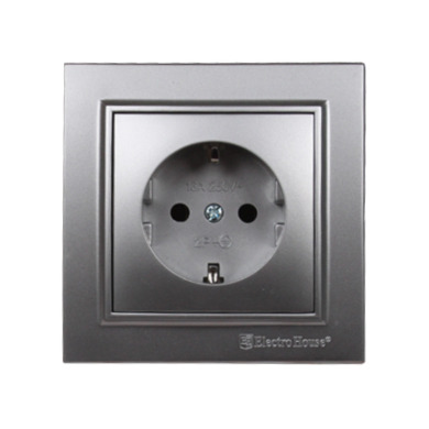 Розетка с заземлением Термопластик 16 А Enzo Серебряный камень