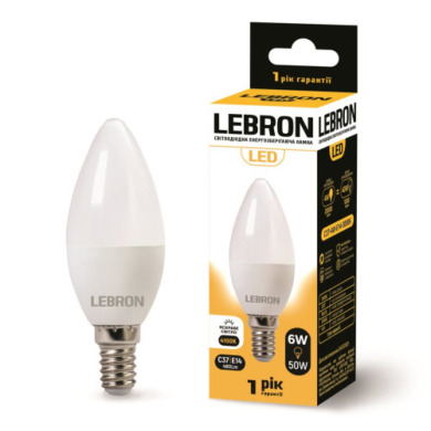 LED ЛАМПА LEBRON L-С37, 6W, 220V, Е14, 4100K, 480LM