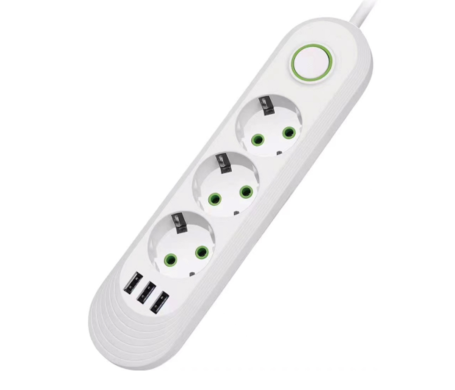 СЕТОВЫЙ ФИЛЬТР F03U, 3РОЗЕТКИ EU+3USB, 1,5М, БЕЛЫЙ