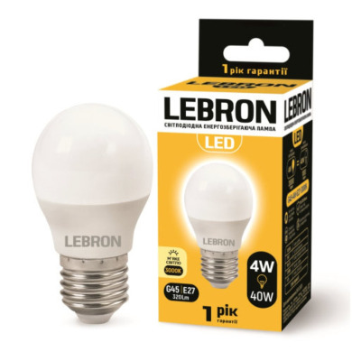 LED ЛАМПА LEBRON L-G45, 4W, 220V, Е27, 3000K, 320LM