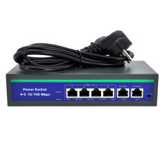 Комутатор POE 48V з 4 портами POE 100Мбит + 2 порт Ethernet (UP-Link) 100Мбит, корпус - метал, Black
