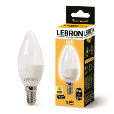 LED ЛАМПА LEBRON L-С37, 6W, 220V, Е14, 3000K, 480LM