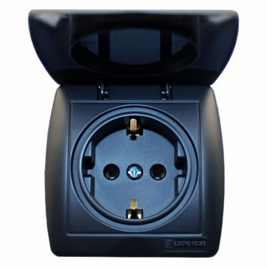 Розетка із заземленням з кришкою 16 А Acura Графіт