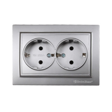 Розетка двойная с заземлением 16 А {122} Серебряный камень