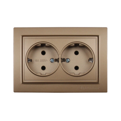 Розетка двойная с заземлением 16 А Enzo Роскошно-золотой