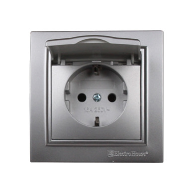 Розетка с крышкой Термопластик IP44 с/з 16 А Enzo Серебряный камень